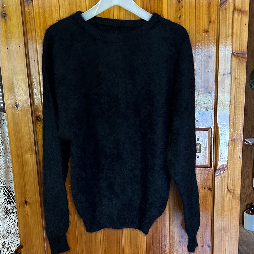 Cozy Black Fuzzy Crewneck Sweater